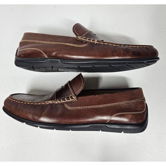 ECCO Driving Moccasin Penny Loafers Brown Leather Men's EU 47 / US 13-13.5 - Picture 2 of 8